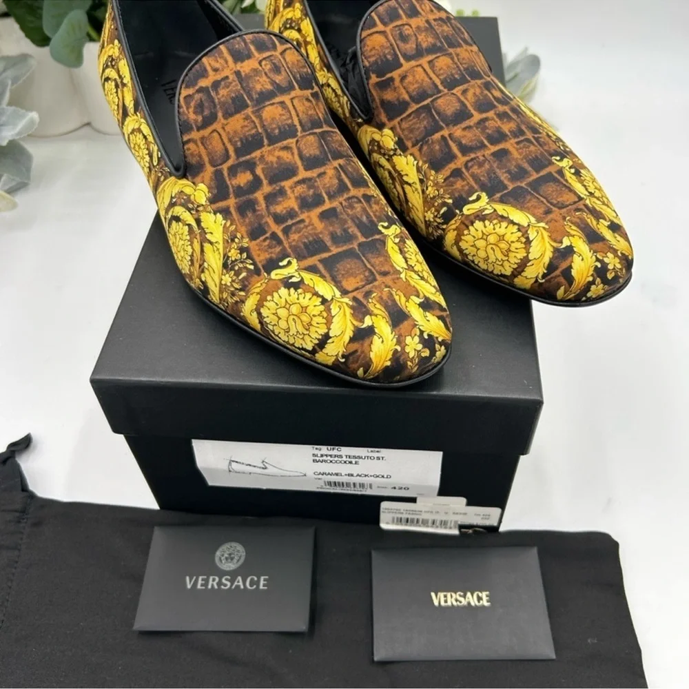 Versace men’s BAROCCO print silk loafer size 42/9 US made in Italy